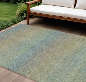 9' X 12' Blue Striped Washable Indoor Outdoor Area Rug