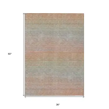3' X 5' Coral Striped Washable Indoor Outdoor Area Rug