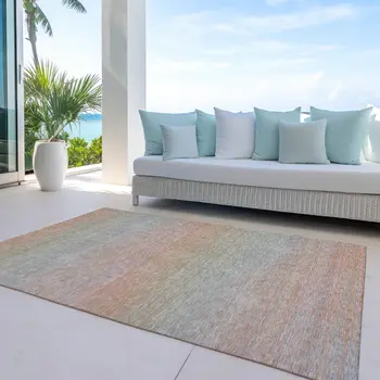 3' X 5' Coral Striped Washable Indoor Outdoor Area Rug
