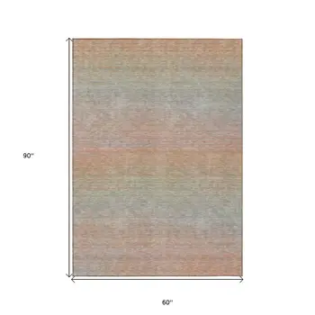5' X 8' Coral Striped Washable Indoor Outdoor Area Rug