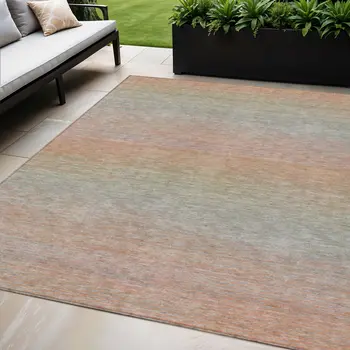 5' X 8' Coral Striped Washable Indoor Outdoor Area Rug