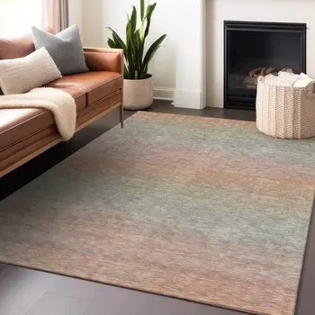 5' X 8' Coral Striped Washable Indoor Outdoor Area Rug