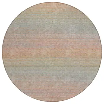 8' Coral Round Striped Washable Indoor Outdoor Area Rug