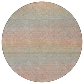 8' Coral Round Striped Washable Indoor Outdoor Area Rug