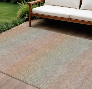 8' X 10' Coral Striped Washable Indoor Outdoor Area Rug