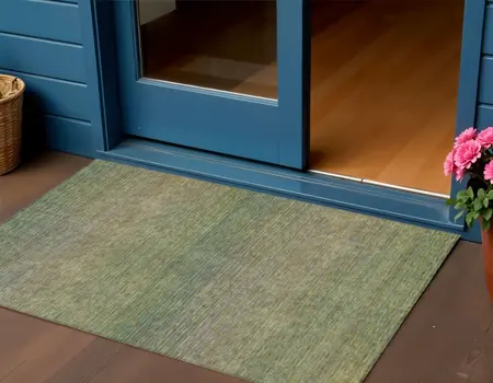 3' X 5' Fern Green Striped Washable Indoor Outdoor Area Rug