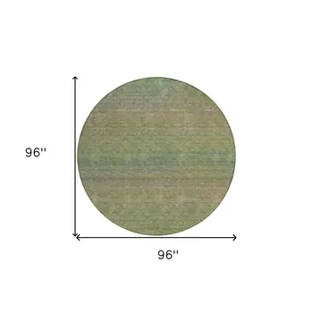 8' Fern Green Round Striped Washable Indoor Outdoor Area Rug