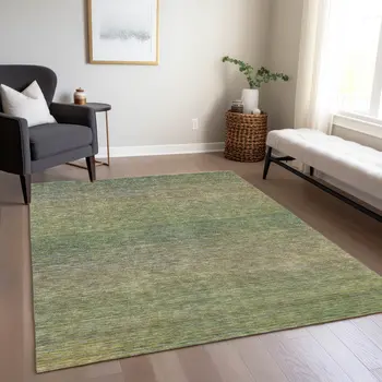 8' X 10' Fern Green Striped Washable Indoor Outdoor Area Rug