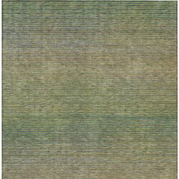 9' X 12' Fern Green Striped Washable Indoor Outdoor Area Rug