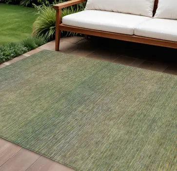 10' X 14' Fern Green Striped Washable Indoor Outdoor Area Rug