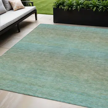 5' X 8' Teal Blue Striped Washable Indoor Outdoor Area Rug