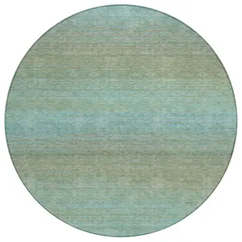 8' Teal Blue Round Striped Washable Indoor Outdoor Area Rug