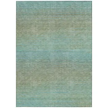 9' X 12' Teal Blue Striped Washable Indoor Outdoor Area Rug