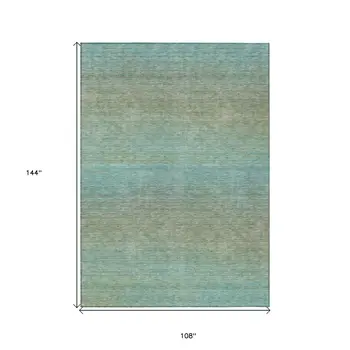 9' X 12' Teal Blue Striped Washable Indoor Outdoor Area Rug