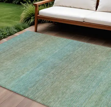 9' X 12' Teal Blue Striped Washable Indoor Outdoor Area Rug