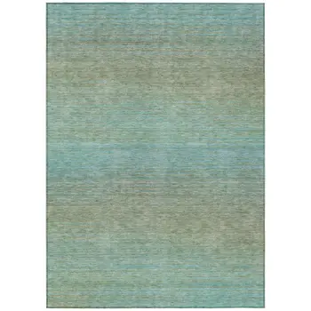 9' X 12' Teal Blue Striped Washable Indoor Outdoor Area Rug