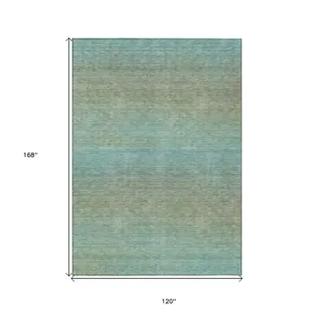 10' X 14' Teal Blue Striped Washable Indoor Outdoor Area Rug