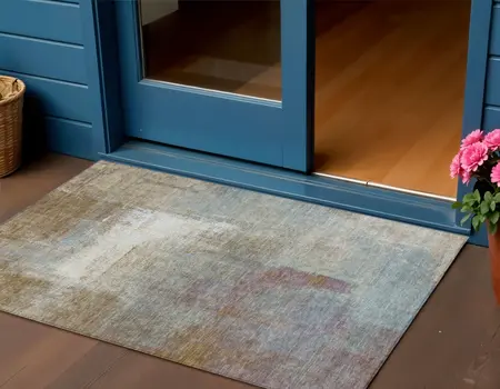 3' X 5' Brown Abstract Washable Indoor Outdoor Area Rug