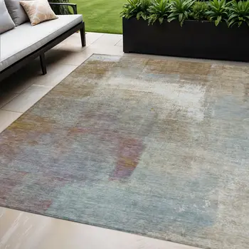 5' X 8' Brown Abstract Washable Indoor Outdoor Area Rug