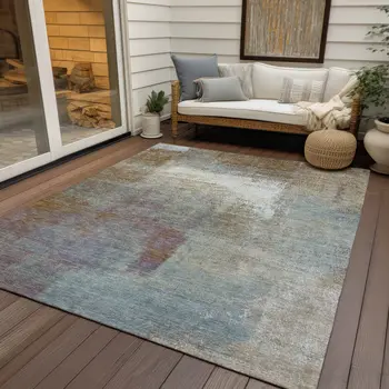 5' X 8' Brown Abstract Washable Indoor Outdoor Area Rug