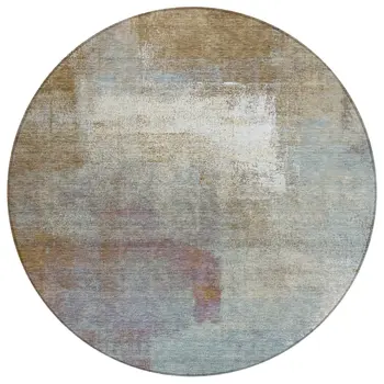 8' Brown Round Abstract Washable Indoor Outdoor Area Rug