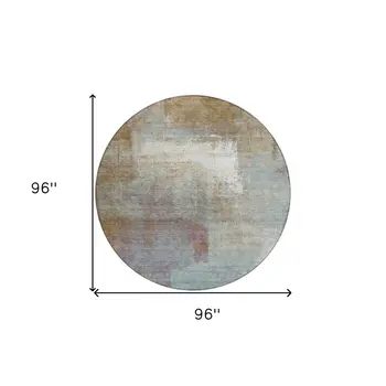 8' Brown Round Abstract Washable Indoor Outdoor Area Rug