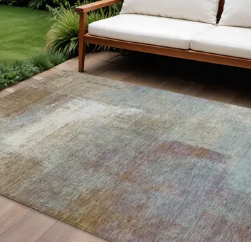 10' X 14' Brown Abstract Washable Indoor Outdoor Area Rug