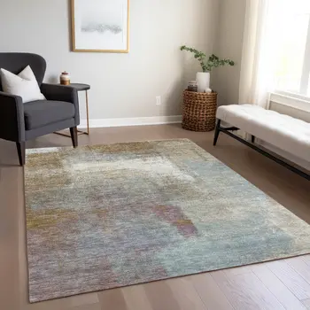 10' X 14' Brown Abstract Washable Indoor Outdoor Area Rug