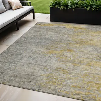 5' X 8' Gray Abstract Washable Indoor Outdoor Area Rug