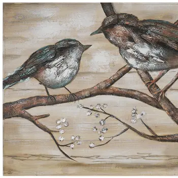 Momma And Baby Bird Distressed Unframed Painting Wall Art
