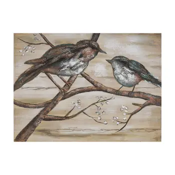 Momma And Baby Bird Distressed Unframed Painting Wall Art