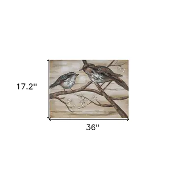 Momma And Baby Bird Distressed Unframed Painting Wall Art