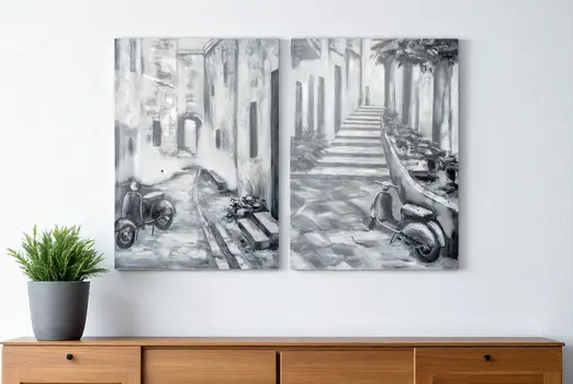 Set Of Two Memory Lanes Diptych Italian Laneway Unframed Painting Wall Art