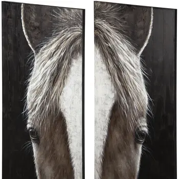 Set Of Two Equus Diptych Hand Painted Distressed Unframed Wall Art