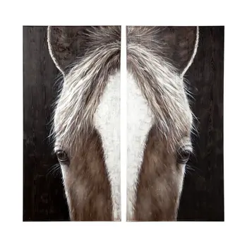 Set Of Two Equus Diptych Hand Painted Distressed Unframed Wall Art