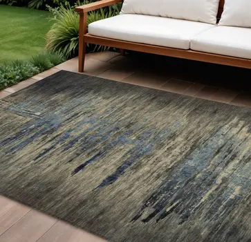 10' X 14' Coffee Abstract Washable Indoor Outdoor Area Rug