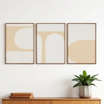 Set Of Three Encore Brown Framed Minimalistic Wall Art