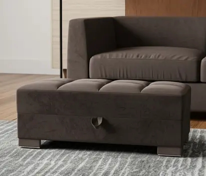 50" Brown Tufted Microfiber Storage Ottoman