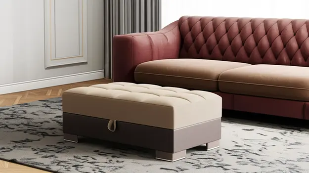 50" Tan and Brown Chenille And Faux Leather Storage Ottoman
