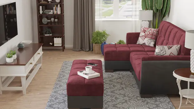 50" Burgundy Black Brown Microfiber Tufted Storage Ottoman