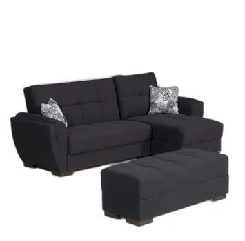 50" Dark Blue and Brown Chenille Storage Ottoman