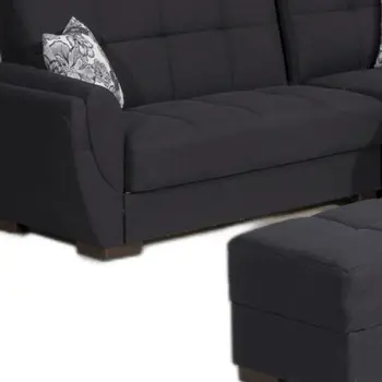 50" Dark Blue and Brown Chenille Storage Ottoman