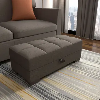 50" Brown Upholstered Tufted Fabric Storage Ottoman