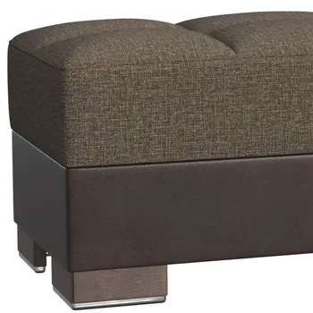 50" Brown and Black Upholstered Fabric And Faux Leather Tufted Storage Ottoman