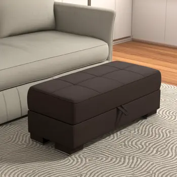 50" Brown Faux Leather Tufted Storage Ottoman