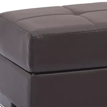 50" Brown Faux Leather Tufted Storage Ottoman