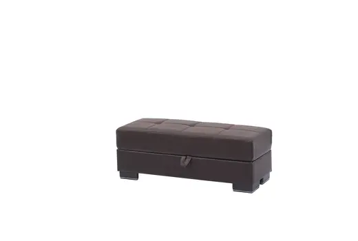 50" Brown Faux Leather Tufted Storage Ottoman