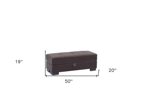 50" Brown Faux Leather Tufted Storage Ottoman