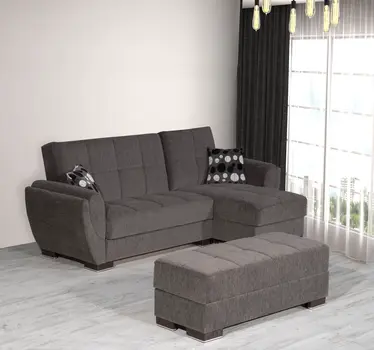 50" Gray and Brown Chenille Tufted Storage Ottoman