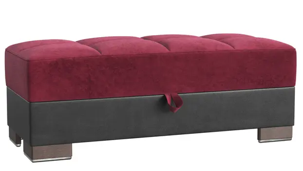 52" Burgundy and Brown Microfiber And Faux Leather Tufted Storage Ottoman